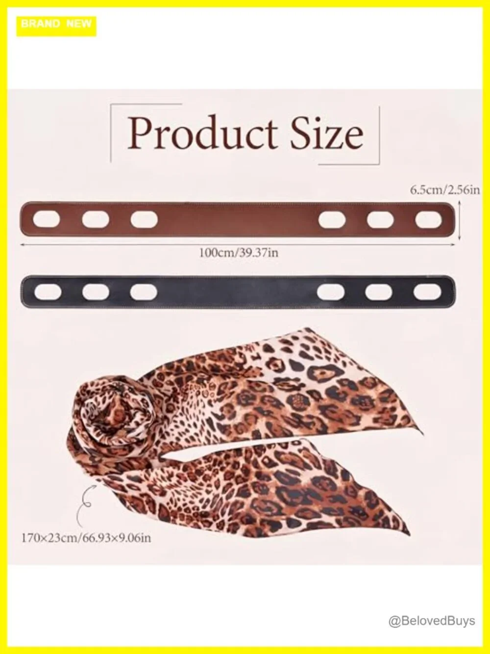 Women's Reversible PU Leather Scarf Belt Set with Leopard Print Chiffon Scarf -